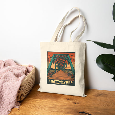 Chattanooga National Park City Canvas Tote - WALNUT ST BRIDGE