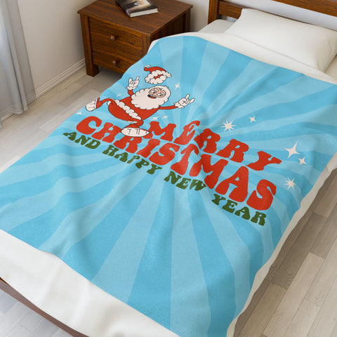 Velveteen Plush Blanket VINTAGE SANTA MAGIC