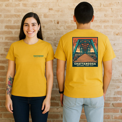 Chattanooga National Park City Unisex T-Shirt (Design on Back) - WALNUT STREET BRIDGE