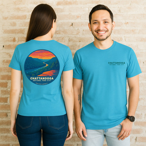 Chattanooga National Park City Unisex T-Shirt (Design on Back) - RIVER GORGE SUNSET